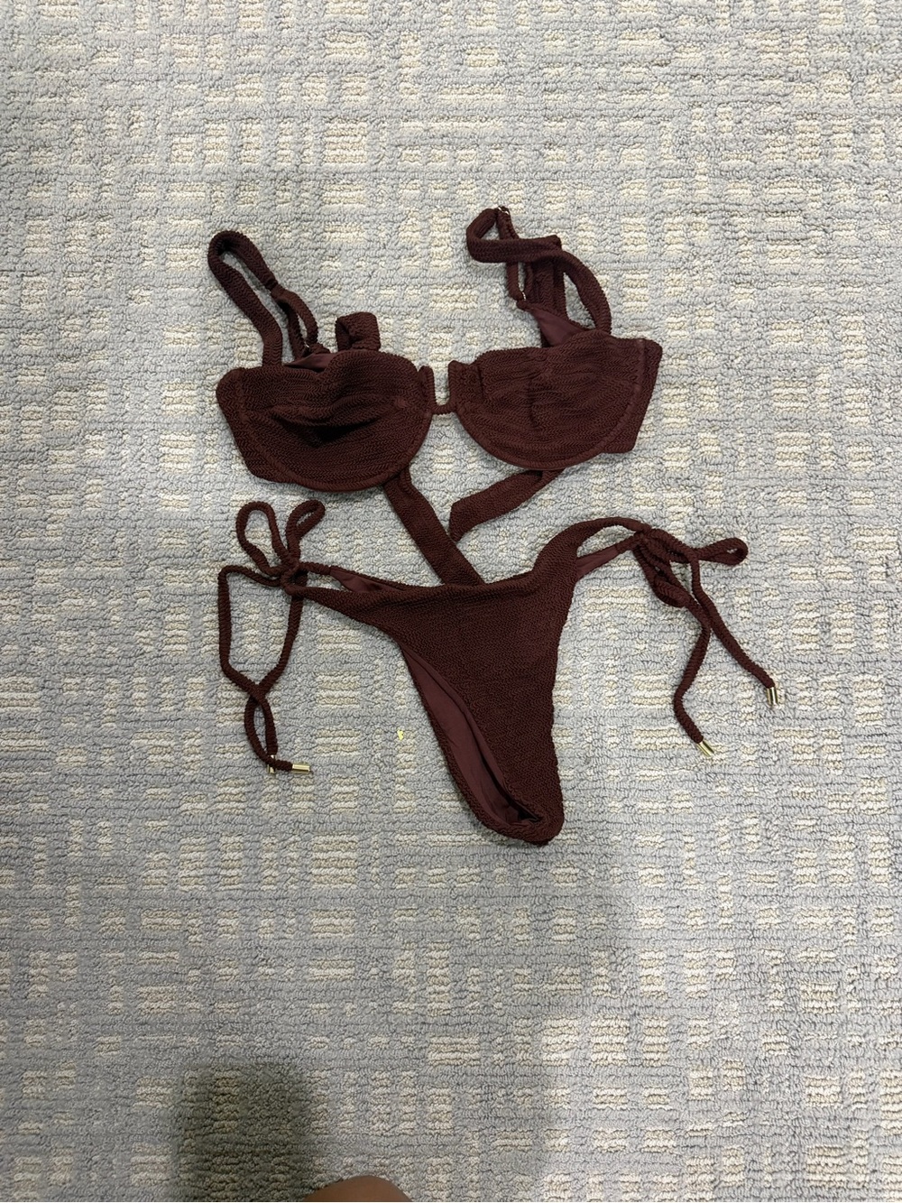 Monday Swimwear Textured Maroon Tie-Side Bikini Set